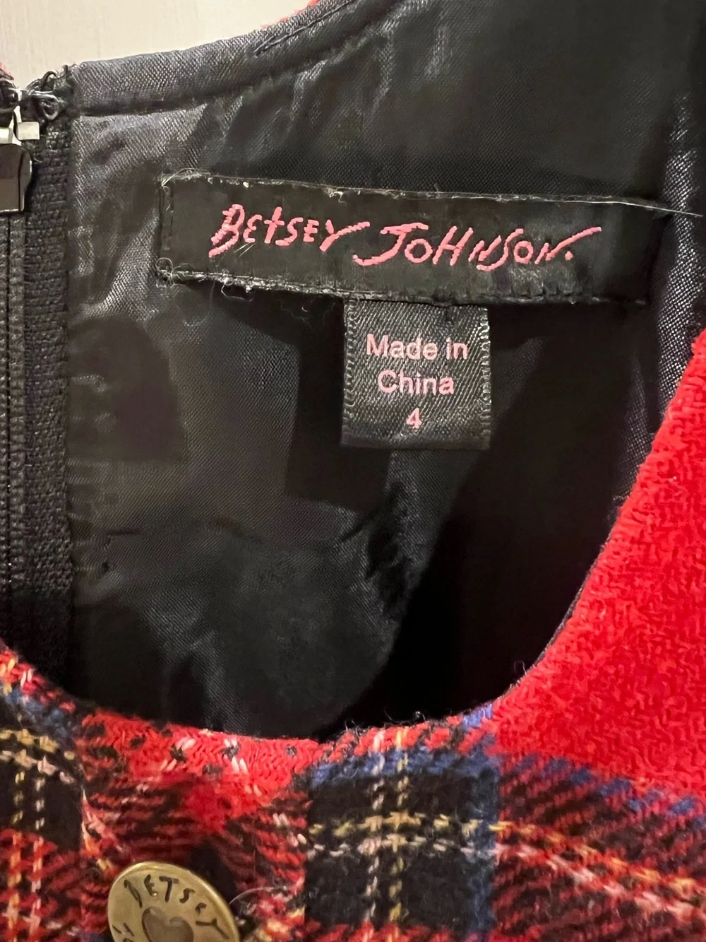 VINTAGE 90s Betsey Johnson Black Label Red Plaid Jumper Dress - Size 4 - Picture 4 of 5